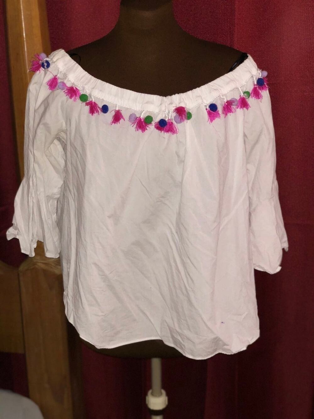 Forever21 Pom Pom Off Shoulder Blouse M